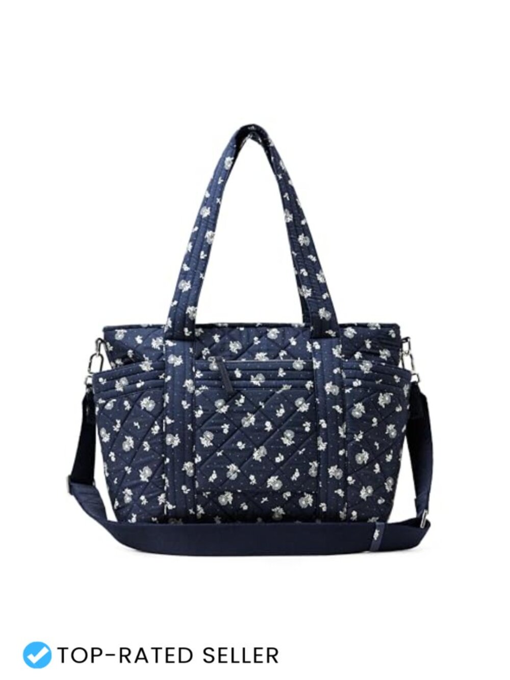 Quilted Cotton Tote Handbag with Padded Handles and Detachable Strap